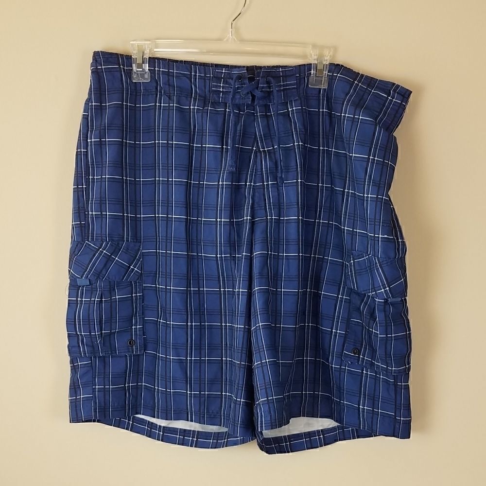 Red Camel Navy Plaid Swimming Trunks